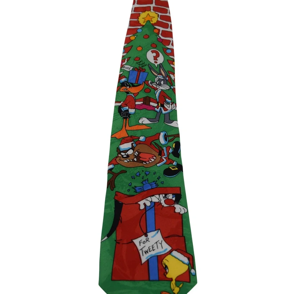Vintage Looney Tunes Christmas Necktie Taz‎ Bugs Bunny Sylvester Tie